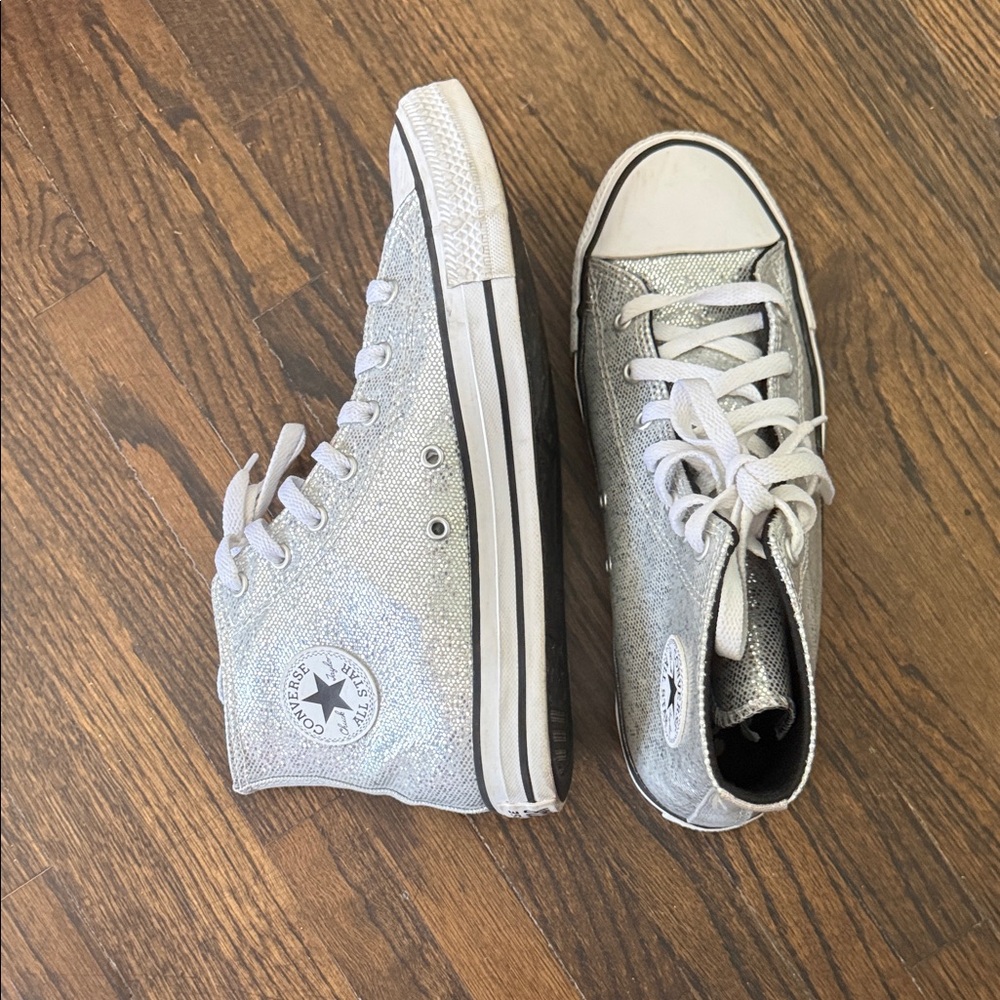 Converse Kids Silver Glitter High-Top Sneakers